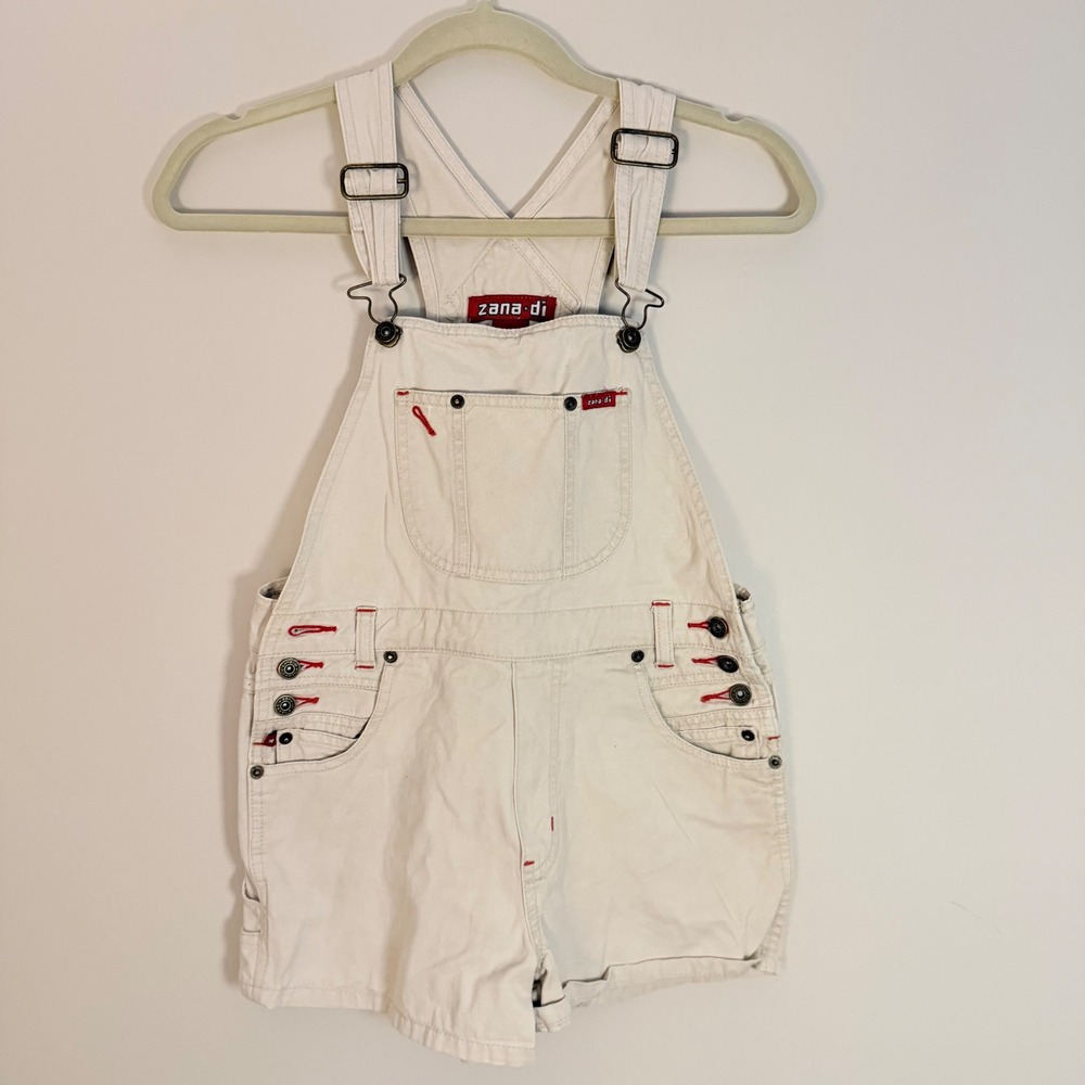 Vintage 90s Y2K Khaki Tan Bibs Overalls Shortalls Size Medium Zana Di Shorts